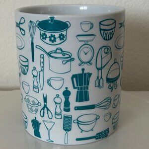 Paperchase Retro Ceramic Kitchen Tool Cannister Pot White Turquoise Blue